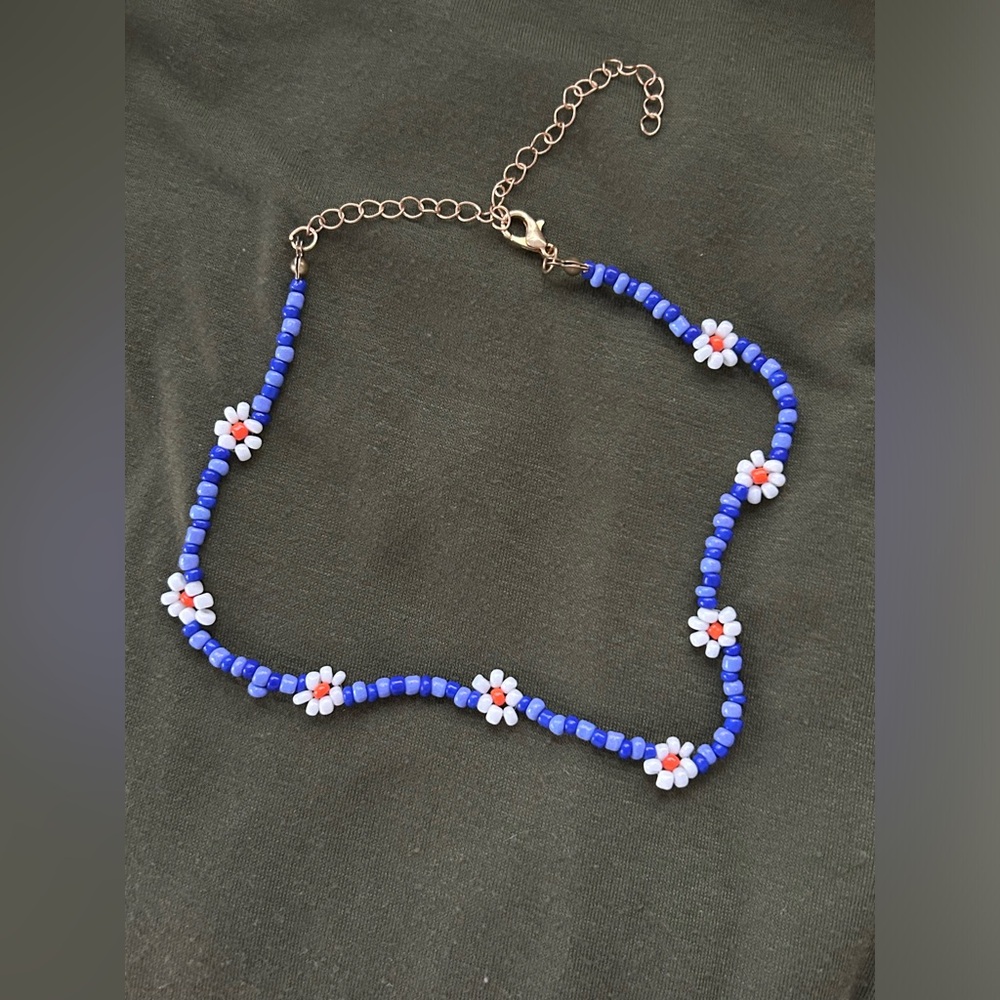 Blue Beaded Floral Necklace